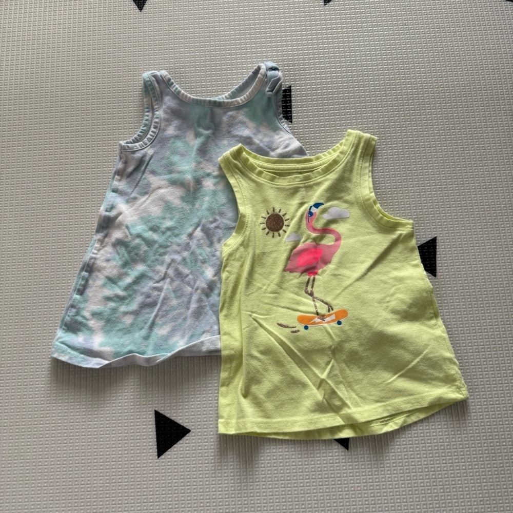 Cat & Jack & GAP|baby girl tank bundle in tie dye & flamingo print•••12-18M